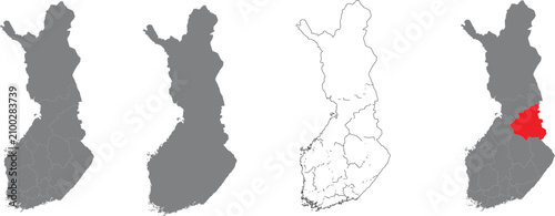 Quadro su tela Finland map collection with north karelia region highlighted in red illustration