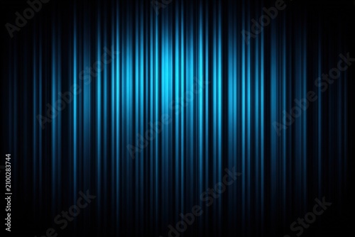 Blue vertical light lines background. Abstract metallic texture with glowing neon stripes.