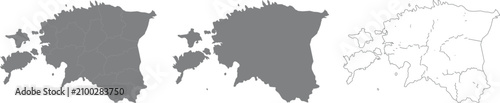 Konstfotografi Set of estonia country map silhouettes and detailed outline with regions illustr