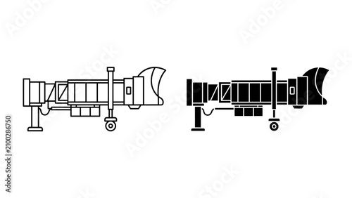 Canvastavla Airport Jet Bridge: A graphic representation of an airport jet bridge, shown in both outline and silhouette, symbolizing modern travel and connectivity