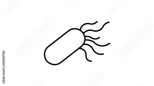 Microscopic depiction of a bacterium with flagella, illustrating movement and biological structure in a simplified line-art style.