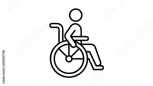 Black and white icon of a person in a wheelchair symbolizing accessibility and inclusivity for modern branding.