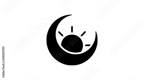 Cuadro en lienzo Crescent moon with sun icon, symbol of day and night, balance, duality
