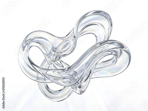 Abstract transparent sculpture with complex interwoven forms and light refraction