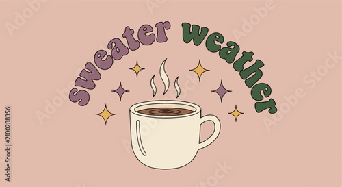 Tableau sur toile Cozy sweater weather graphic with steaming coffee cup and stars.