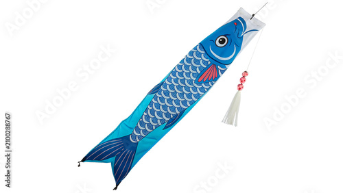 Canvastavla Traditional Japanese blue carp koinobori windsock streamer isolated on transpare