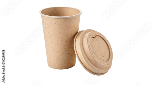Tableau sur toile Disposable eco friendly cardboard coffee cup with separate paper lid isolated on