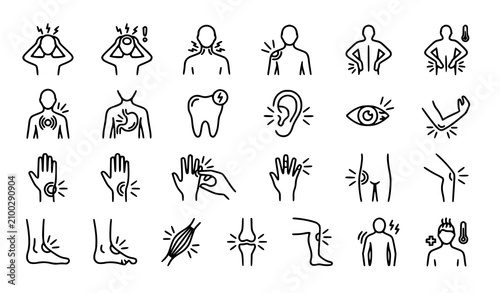 Foto Human body pain points icon set line art illustration