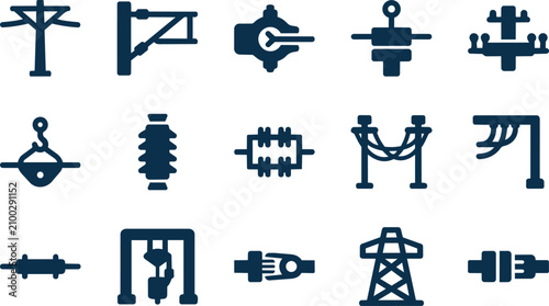 Industrial icons, power line symbols, electrical signs, 20 utility graphics