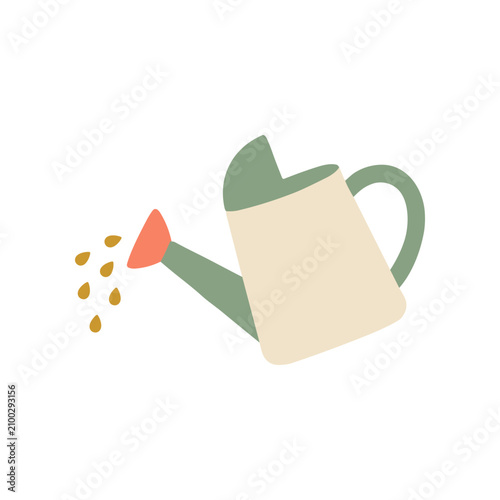 Cuadro en lienzo Green watering can with water drops.