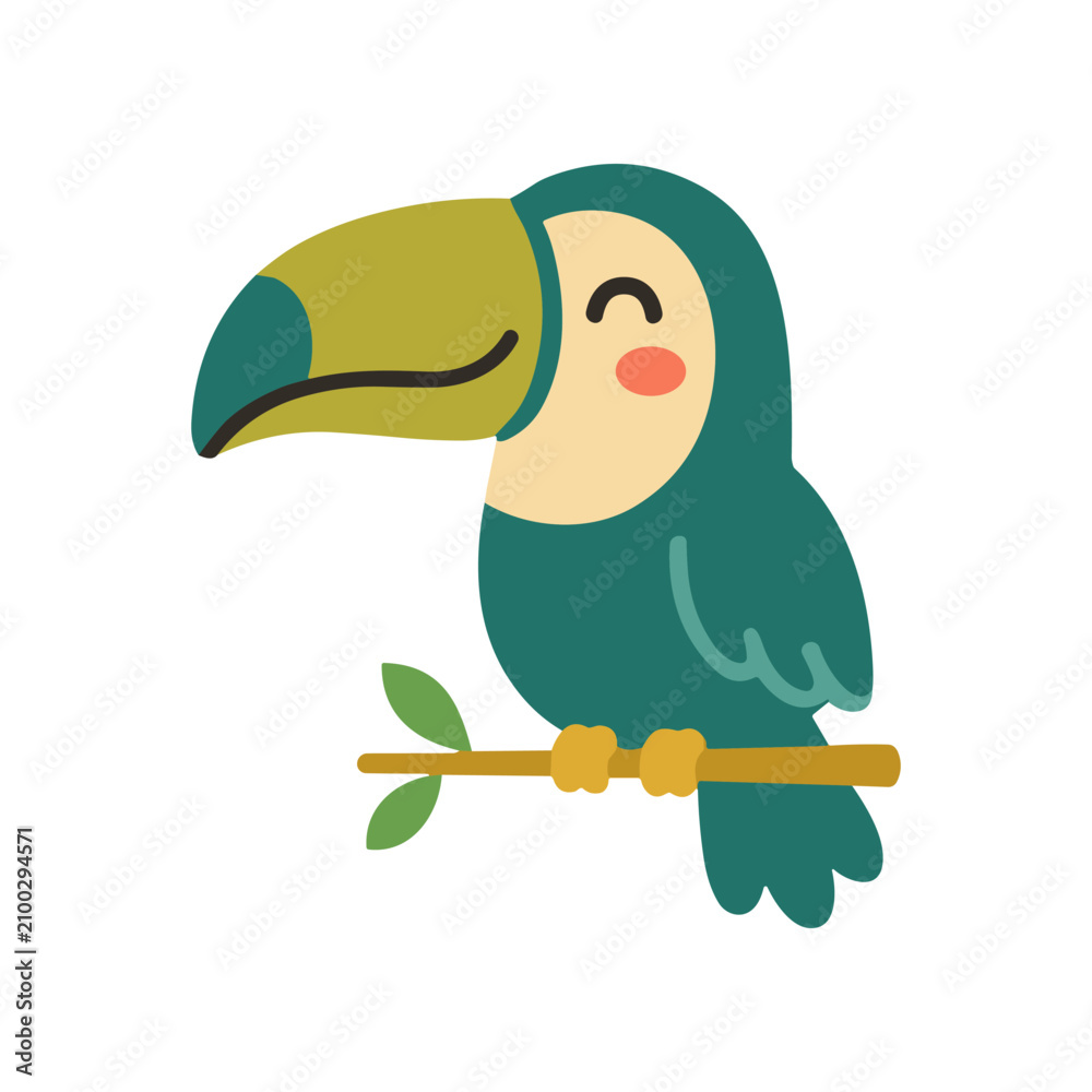 Obraz premium Colorful cartoon toucan bird sitting.