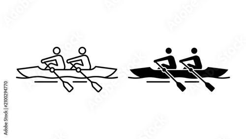 Photos Rowing Team in Action: Two stylized figures paddle in unison within a racing boat, depicting the essence of teamwork and the thrill of the sport