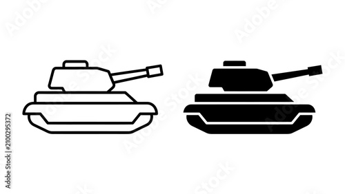 Fotografía Military Tank Iconography: Two stylized icons of a military tank, one in outline and the other in solid black, representing armored warfare and defense