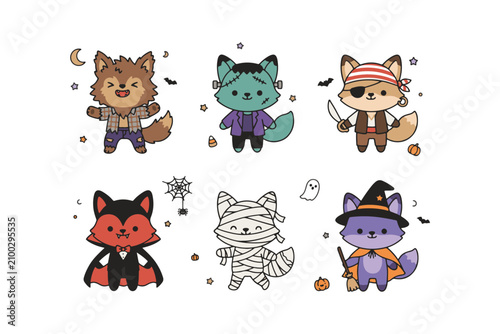 Halloween Fox Costume Vector Set
