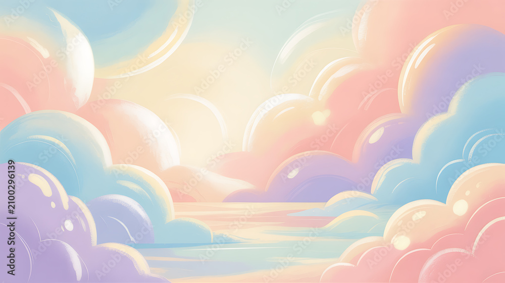 Fototapeta premium Pastel colored cloudscape illustration with soft gradients and a bright central light source clouds sky vector gradient dreamy