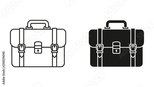 фотографія Briefcase Illustration: A minimalist illustration of a classic briefcase, presented in both outline and solid black silhouette, symbolizing business, travel, and organization