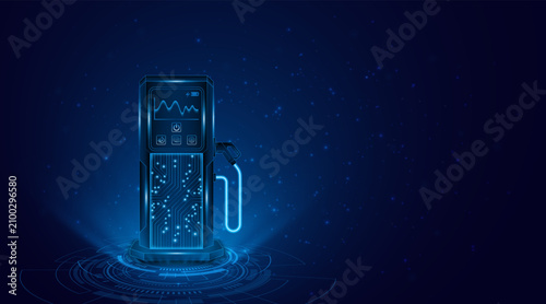 The electric vehicle charging station of the future. A concept regarding alternative energy, modern electric vehicle technology, and the future of clean energy.