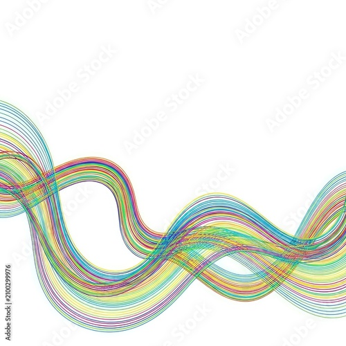 Colorful dynamic wavy lines flow elegantly over a clean white space, creating a modern design element for science, technology, and sound, abstract, science, vector