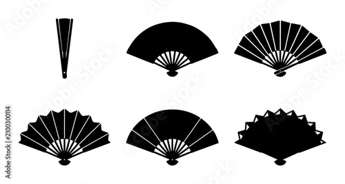 Collection of black silhouette traditional japanese fans and handheld fans Vector