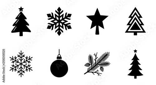 Canvastavla 70 Christmas Icons Vector Set: Festive Trees, Snowflakes, Ornaments, and Stars f