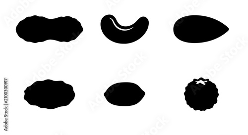 Fotografía 70 Six Black Silhouette Icons of Nuts and Berries, Simple Vector Graphics for Fo