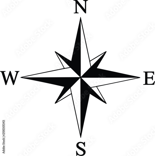 Konstfotografi Black and white compass rose with cardinal directions NSEW north south