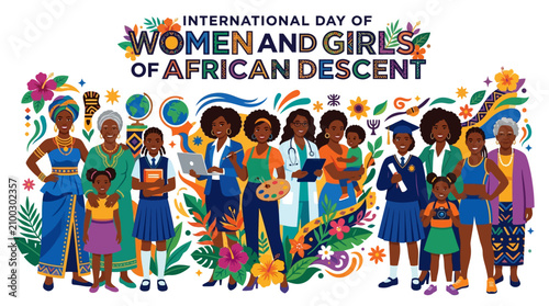 Celebrating International Day of Women and Girls of African Descent with diverse women and girls in vibrant community