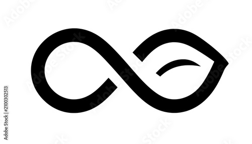 Minimalist Black Infinity Leaf Icon on White, Scalable Vector Logo for Circular Economy and Sustainability


