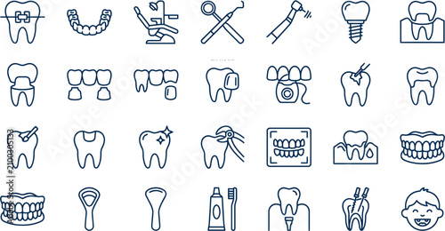 Dental icons depict various tooth and dental care related objects.