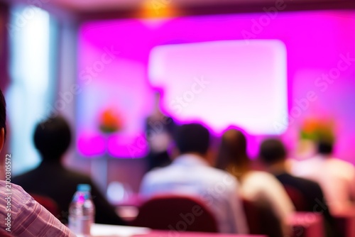 Corporate seminar audience listening attentively. Business professionals attending a keynote presentation in a modern conference hall.