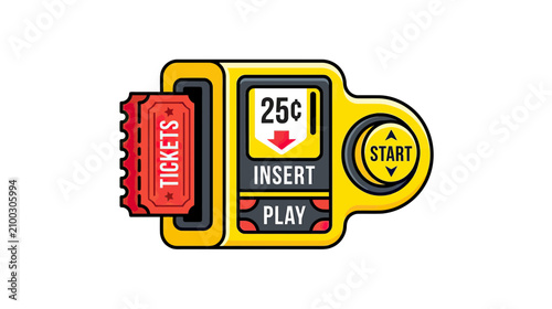 Retro Arcade Game Coin Slot with Ticket Dispenser and Start Button