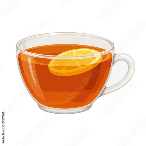 Foto Hot Lemon Tea in Glass Cup Illustration for Cafe Menu and Healthy Beverage Desig