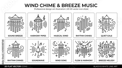 Fotografi Wind Chime & Breeze Music - 2D Flat Vector Icons