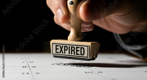 Hand stamping 'Expired' on a calendar to indicate a deadline has passed