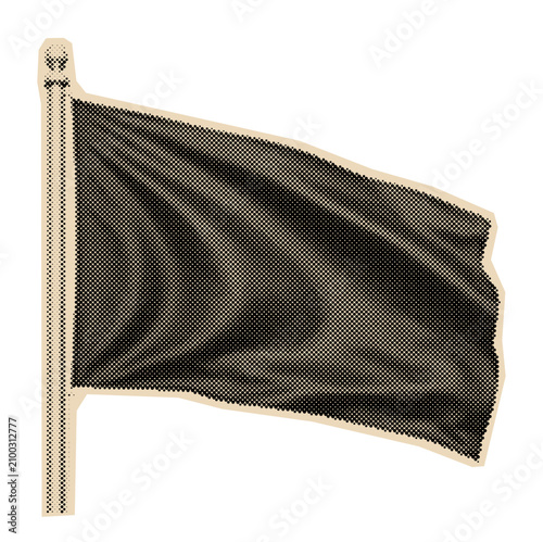 Waving black flag on a flagpole, a symbol of anarchy or surrender, illustrated in a vintage halftone or retro comic book art style