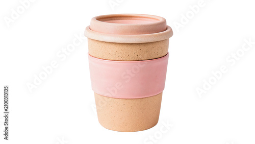 Photos Reusable silicone collapsible travel coffee mug with lid isolated on transparent