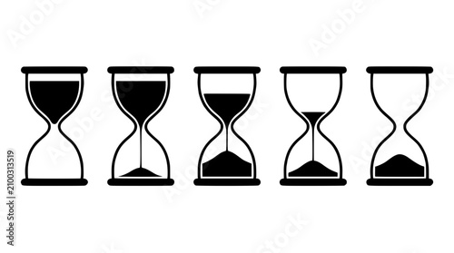 Hourglass Icons Showing Passage of Time with Different Levels of Sand Featuring Icon, Clock, Timer with Measurement and History