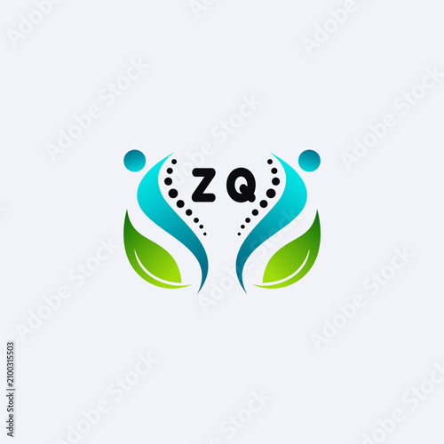ZQ initials modern and minimalist abstract logo with human and leaf elements