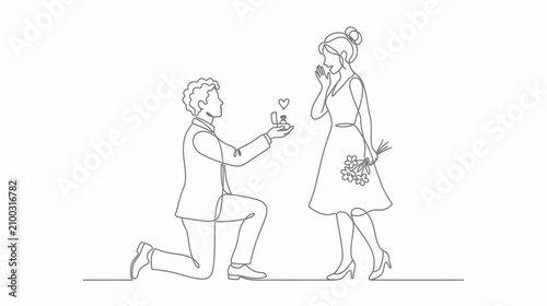 Bild auf Leinwand Man proposing to woman with ring and flowers