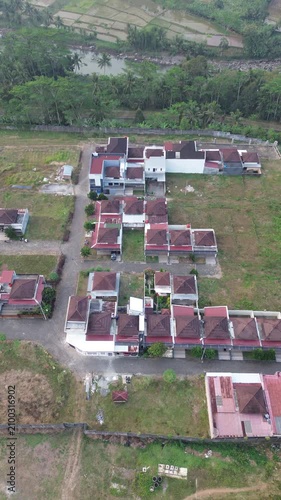 Aerial Drone Footage of Residential Housing Complex in Tropical Rural Area