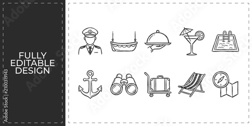 Quadro su tela Nautical maritime and sailing lifestyle hand drawn doodle icons featuring captai