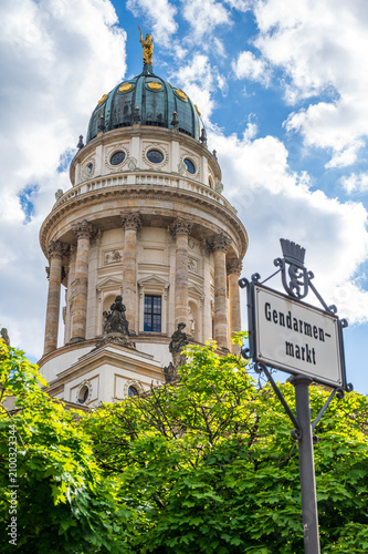 Baroque dome of French Cathedral at Gendarmenmarkt Berlin
