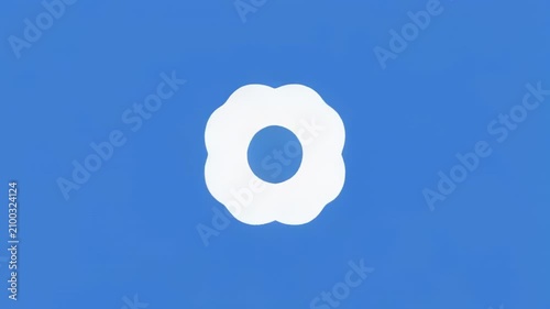 Abstract geometric shapes animating with motion graphics on a blue background with black stripes