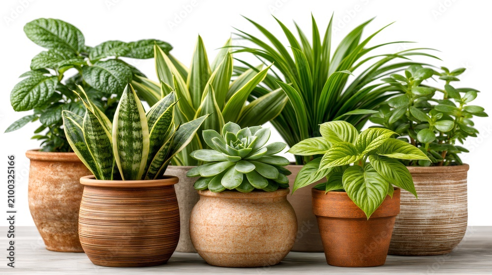 Fototapeta premium Grouping of diverse potted houseplants and succulents
