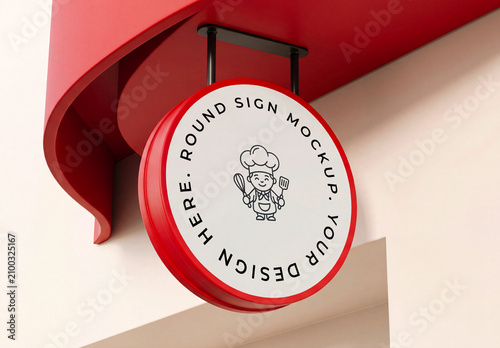 Round Restaurant Hanging Sign Mockup