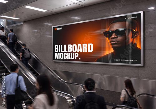 Subway Station Escalator Billboard Mockup