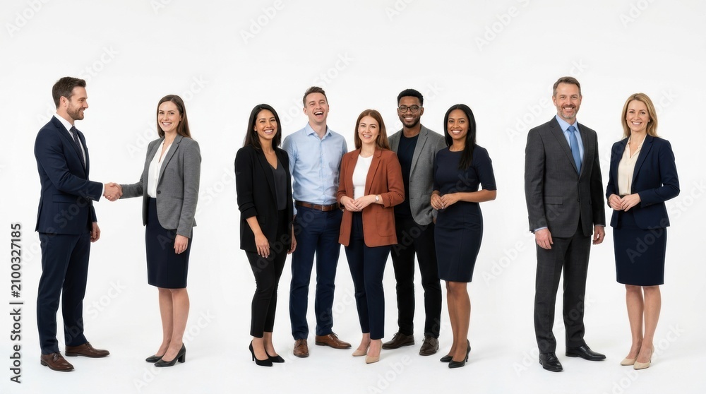 Obraz premium Diverse business team standing together in formal wear, isolated on white background