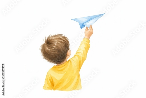 Inspiring Optimism: Child releasing a paper airplane into a bright open sky 