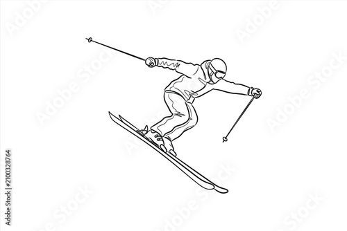 Line art illustration of a skier jumping in the air