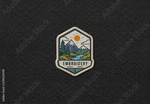 Embroidered Patch Mockup on Black Fabric